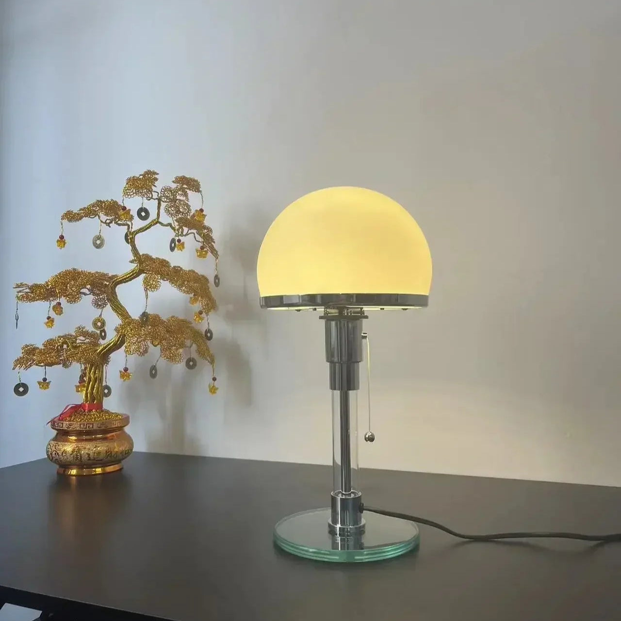 Nachttischlampe Grau Glas