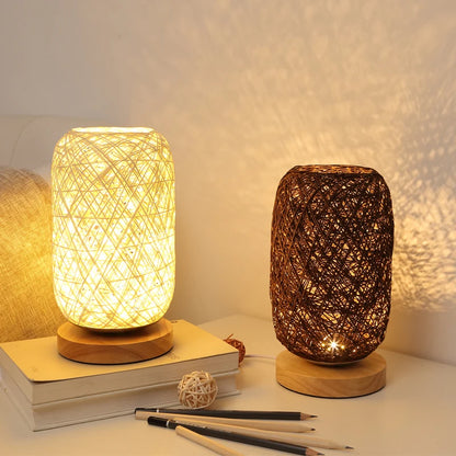 Nachttischlampe Rattan