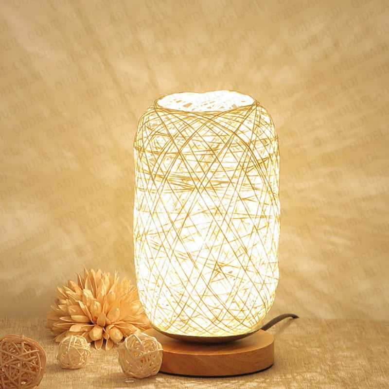 Nachttischlampe Rattan Beige
