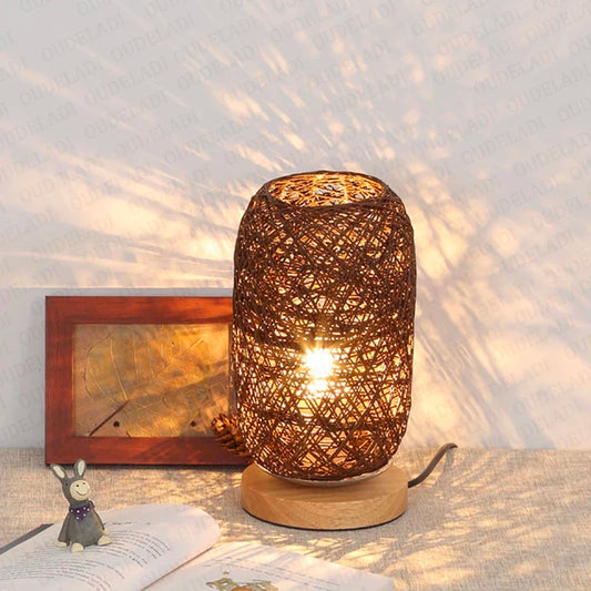 Nachttischlampe Rattan Braun