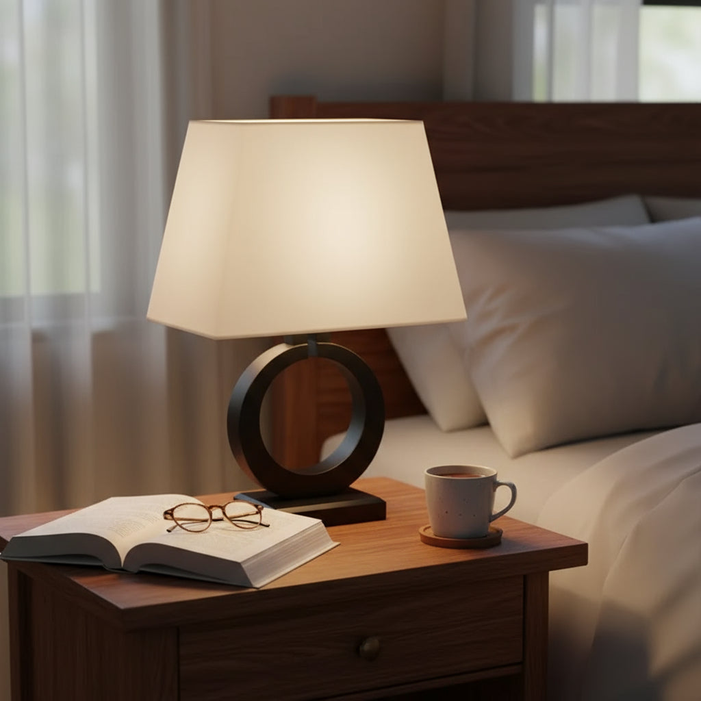 Nachttischlampe mit Stoffschirm